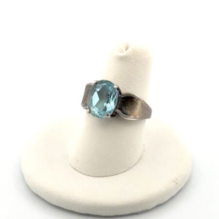 Size: 7 Lab Blue Topaz 925 Sterling Silver Ring 4.6g