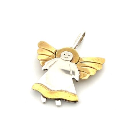 925 Sterling Silver & Brass Winged Angel Pendant 12.5g