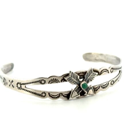 6.5” Navajo Silver Products Coin Silver Turquoise Cuff Bracelet 6.8g