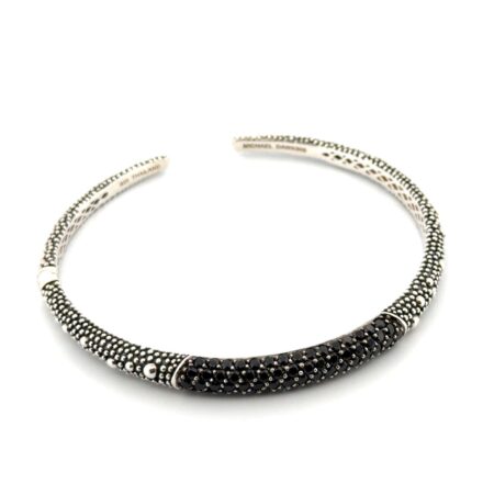 7.25” Michael Dawkins 925 Sterling Silver Black Spinel Hinged Cuff Bracelet 15g