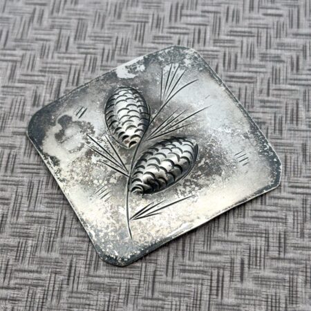 Stuart NYE Embossed Pinecones & Pine Needles Square Brooch/Pin, 10.4g
