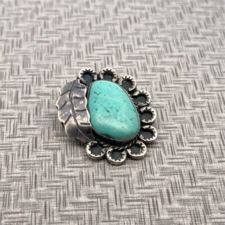 .925 Sterling Silver Southwestern Style Turquoise Leaf Pendant, 12.4g