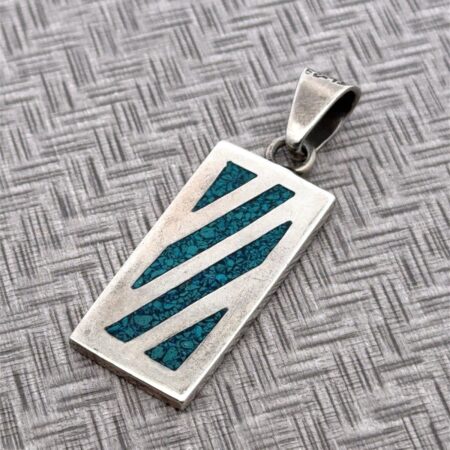 Taxco 925 Sterling Silver Crushed Turquoise Mosaic Inlay Pendant, Mexico, 14g
