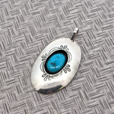 Vtg. Navajo Style Sterling Silver Blue Turquoise Shadow Box Pendant Stamped “P”