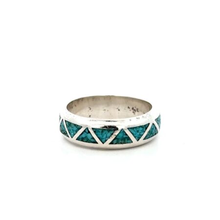 Navajo .925 Sterling Silver Turquoise Chip Inlay Ring, Size-10.25, 6.3g
