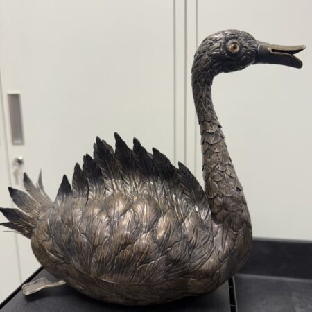 Alcino Silversmith 925 Sterling Silver Swan Planter, Articulating Neck, 620.8g