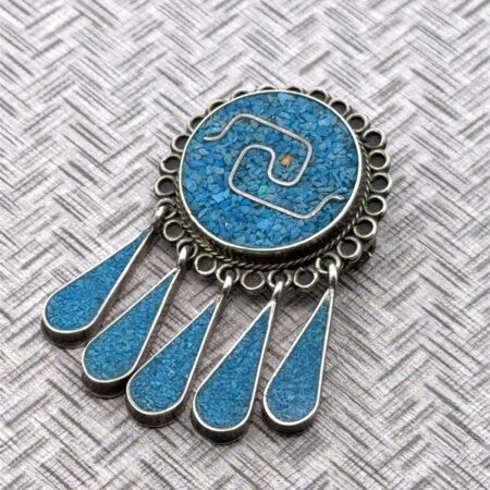 Vintage Taxco .925 Sterling Silver Crushed Mosaic Turquoise Pin/Brooch, 14g