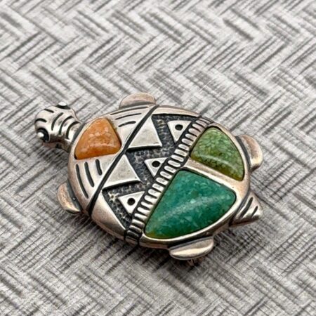 Carolyn Pollack Sterling Silver Crushed Stone Inlay Turtle Brooch/Pendant, 7.3g