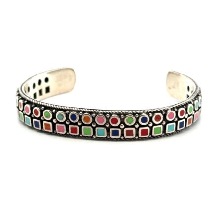 6.5” 10mm Sterling Silver Multigemstone Southwestern Cuff Bracelet, 24.5g