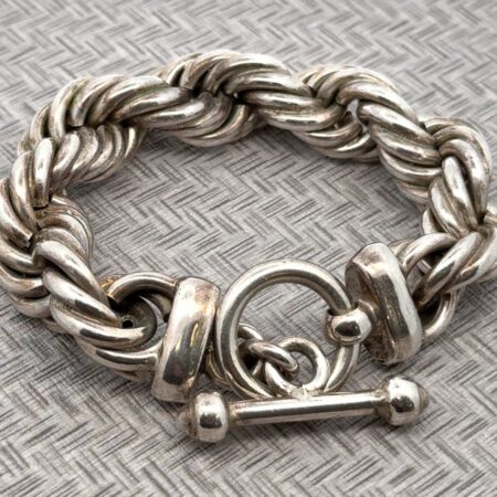 Taxco TV-146 7” 925 Sterling Silver 17mm Chunky Rope Link Bracelet, 120.2g