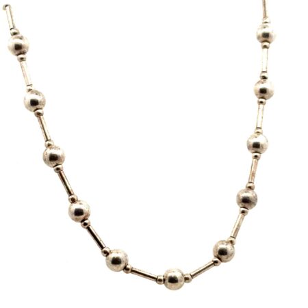 18” 925 Sterling Silver Bead & Tube Necklace, 15.6 Grams