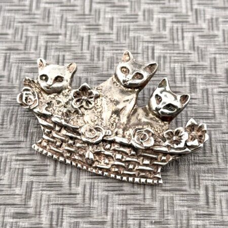 ND 925 Sterling Silver Cats in a Basket Brooch/Pendant 17.4g