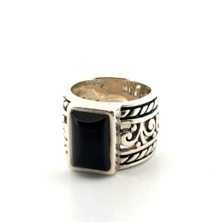 Size: 7 Silpada 925 Sterling Silver Black Onyx Filigree Scroll Band Ring 15.6g