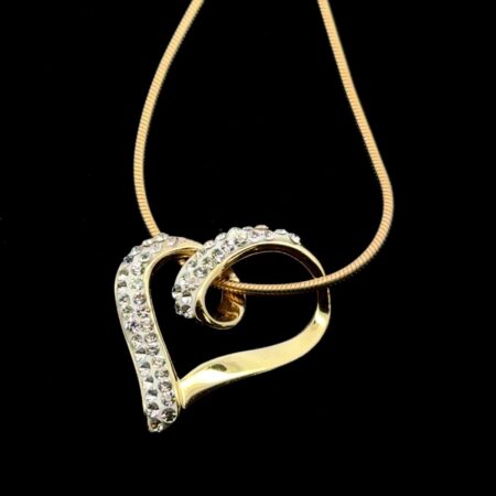 18” .925 Gold Vermeil CZ Floating Heart Necklace, 5.8g