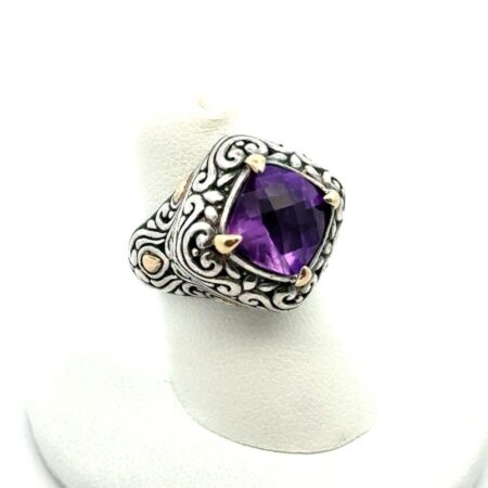 Samuel Behman 925 Sterling Silver, 18k Yellow Gold Amethyst Accent Ring Size-6.5