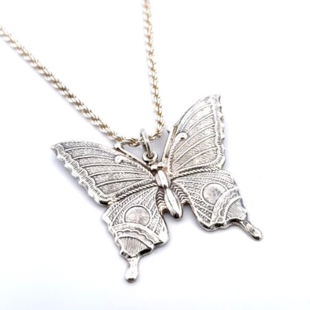 19” Large 925 Sterling Silver Butterfly Pendant Rope Chain Necklace 28g