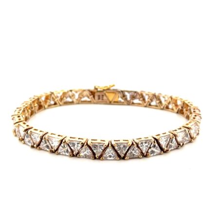 8” Gold Vermeil 925 Sterling Silver Trillion Cut CZ Tennis Bracelet 27.6g