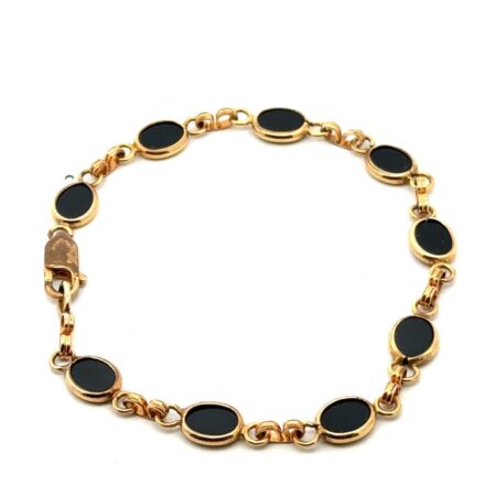 Vintage 8” 14k Yellow Gold Filled Oval Black Onyx Bracelet, 6.5g