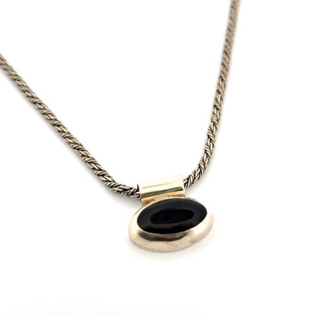 18” Oval Black Onyx 925 Sterling Silver Pendant Necklace 30g