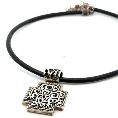 18” Leather Choker With .925 Sterling Silver Cross Pendant, 30.7g