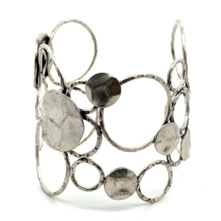8” .925 Sterling Silver Multi Circle & Hammered Circle Cuff Bracelet, 38.2g