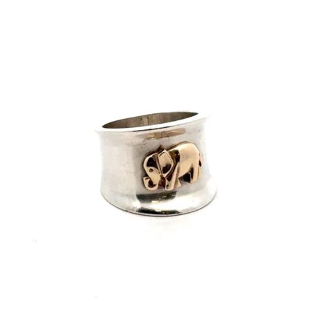 David Sigal Chateau D’Argent Sterling Silver + 18k Gold Elephant Band Ring Sz.-8