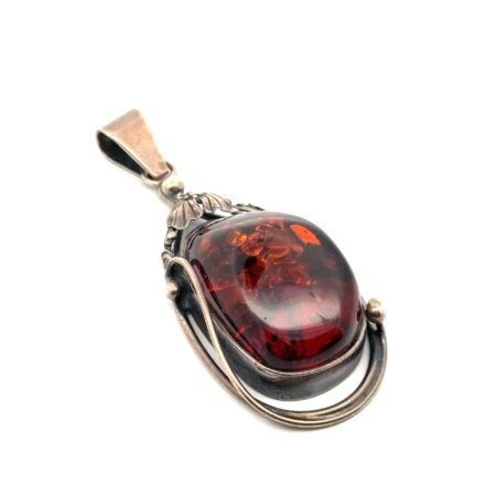 Vtg. Large Baltic Amber Cabochon 925 Sterling Silver Wire Wrapped Pendant, 21.3g