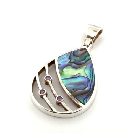 925 Sterling Silver Abalone Inlay Pear Shape Pendant 7.4g