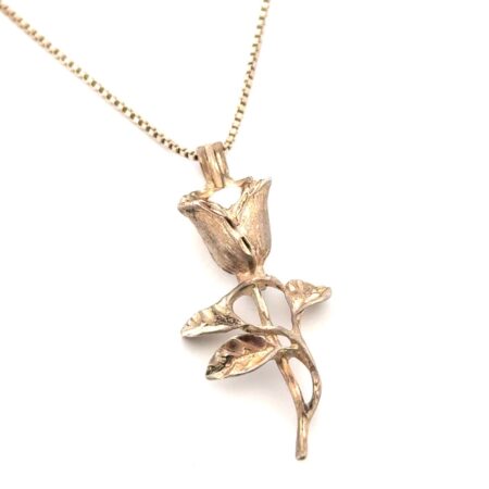 18” Rose Flower Pearl Pendant 925 Sterling Silver Box Chain Necklace 7.4g