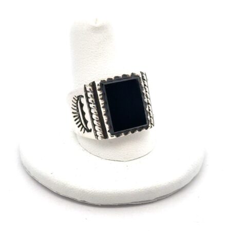 Native American 925 Sterling Silver Black Onyx Sawtooth Bezel Ring Size-10, 10g