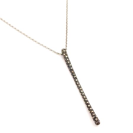 16” Marcasite Bar Pendant 925 Sterling Silver Necklace 4.2g