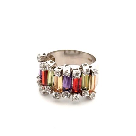 Size: 8.5 Multi-Color Cubic Zirconia 925 Sterling Silver Band Ring 8.5g