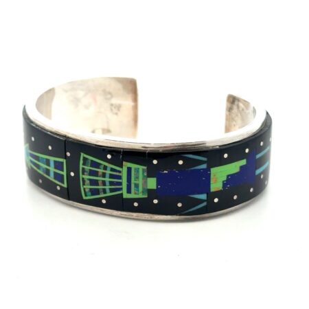 J/S Southwestern 6 3/4” 925 Sterling Silver Micro Inlay Cuff Bracelet, 45.3g