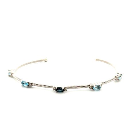 7.25” MCGI 925 Sterling Silver London Blue Topaz Flex Cuff Bracelet 6.2g