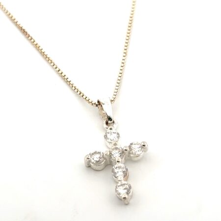 18” Cubic Zirconia 925 Sterling Silver Cross Pendant Box Chain Necklace 5.1g