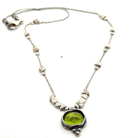 16” Silpada 925 Sterling Silver Green Glass Pendant Bead Accent Chain, 10.8g