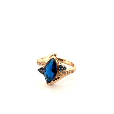 Size: 7 Blue Sapphire 925 Sterling Silver & 14k Gold Plated Ring 3.4g