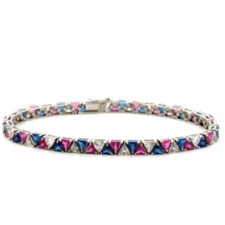 8” Ross Simons 925 Sterling Silver Blue, Pink, & White CZ Tennis Bracelet 19.2g
