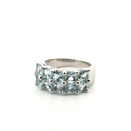 Size: 7 QJ 925 Sterling Silver Double Row Blue Topaz Band Ring 5.8g