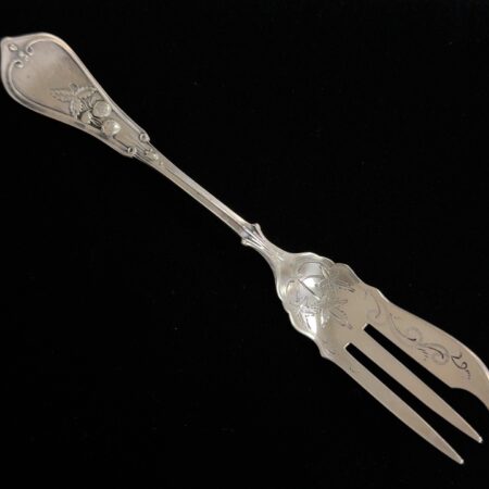 N. Hartman 900 Coin Silver Pastry Fork, 6 1/8” S Monogram, 22.5g