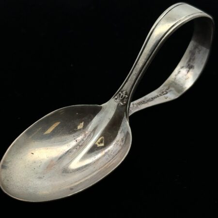 Roden Bros. Laurel Pattern Bent Feeding Spoon 925 Sterling Silver, 3.25”, 16.1g