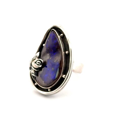 Size: 8 Teardrop Shaped Boulder Opal 925 Sterling Silver Ring 14.1g