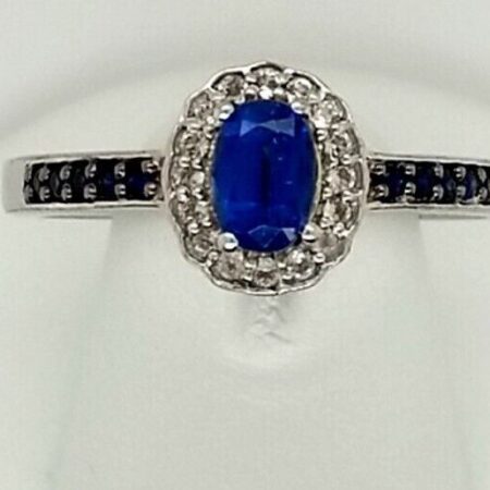 Sterling Silver 925 Blue Sapphire Cubic Zirconia Halo Ring Size 9, 3.2 Grams