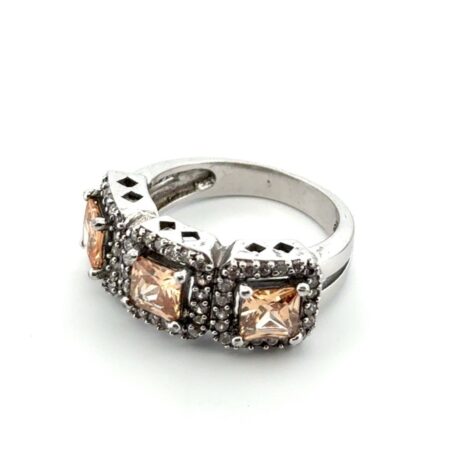 Joseph Esposito Citrine Triple Halo CZ 925 Sterling Silver Ring Size: 7.25