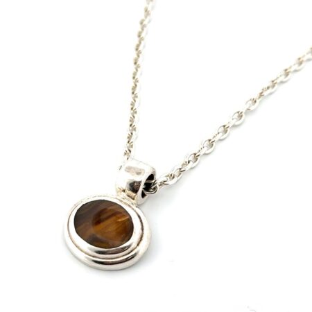 19” x 4.5mm 925 Sterling Cable Chain Necklace w/ Oval Tiger Eye Pendant 30.8g