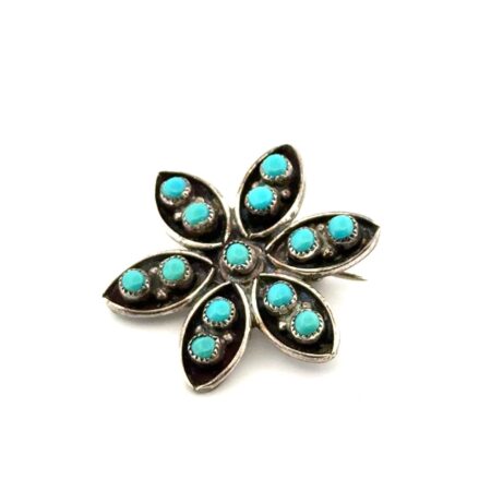 Vintage Zuni 925 Sterling Silver Turquoise Petit Point Pin/Pendant 4.3g