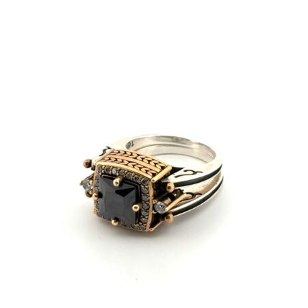 Size: 8 Turkish 925 Sterling Silver Reversible Black & White CZ Ring 12.3g
