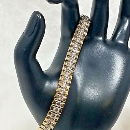 Gold Vermeil Sterling Silver and CZ 8 1/4" Bracelet, 25.2 grams