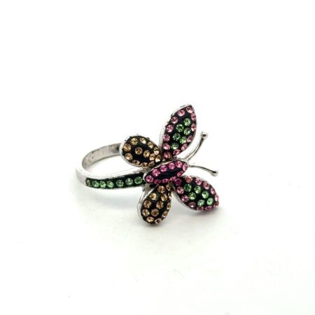.925 Sterling Silver Multi Color Crystal Ring, China, Size-8, 5.2g