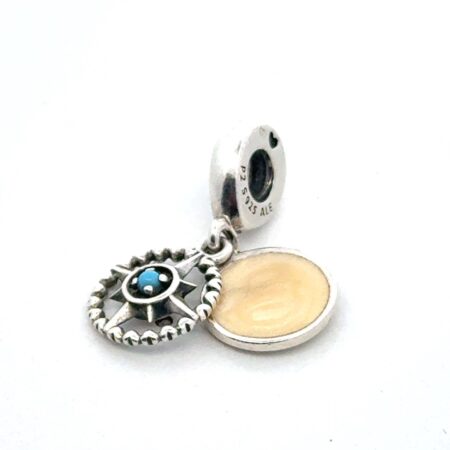 Pandora .925 Sterling Silver Compass Rose Dangle Charm, Turquoise + Enamel, 3.8g